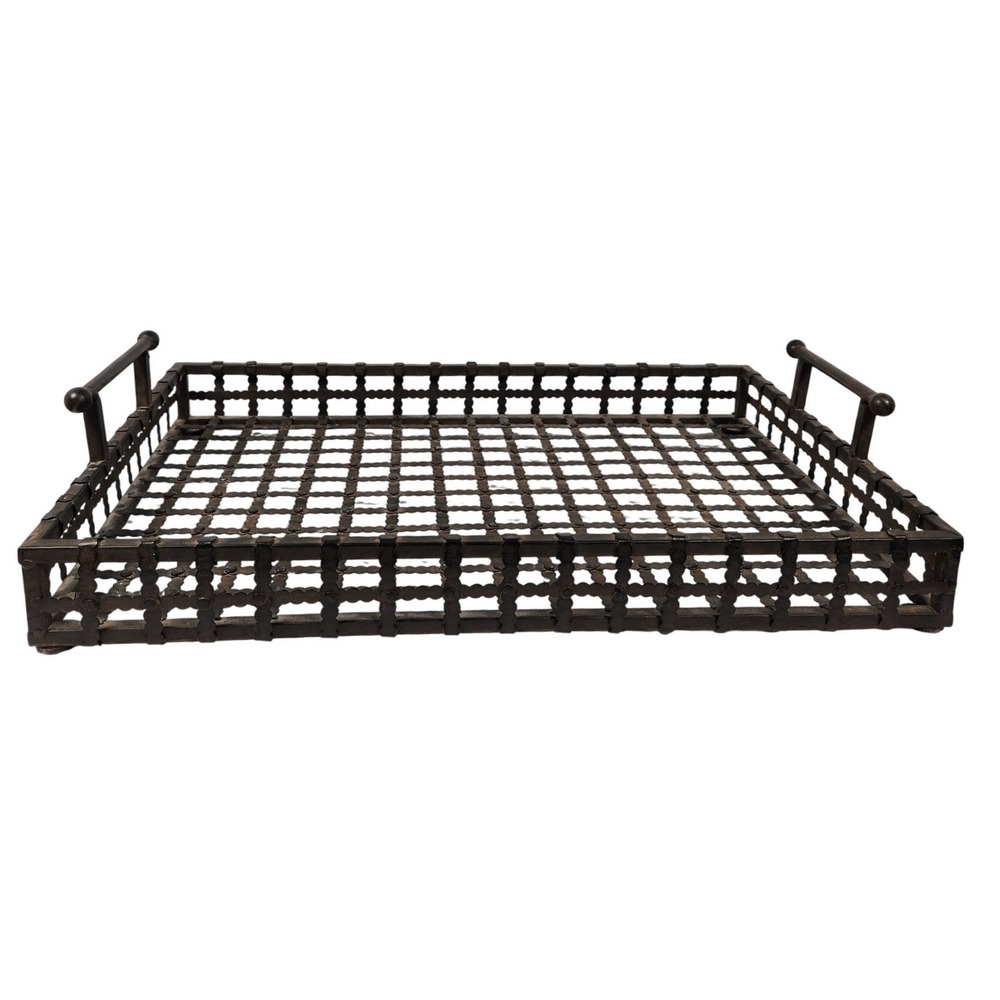 Handcrafted Industrial Bronzed‎ Iron Riveted Castlecore Tray w/Handles 22" X 14"